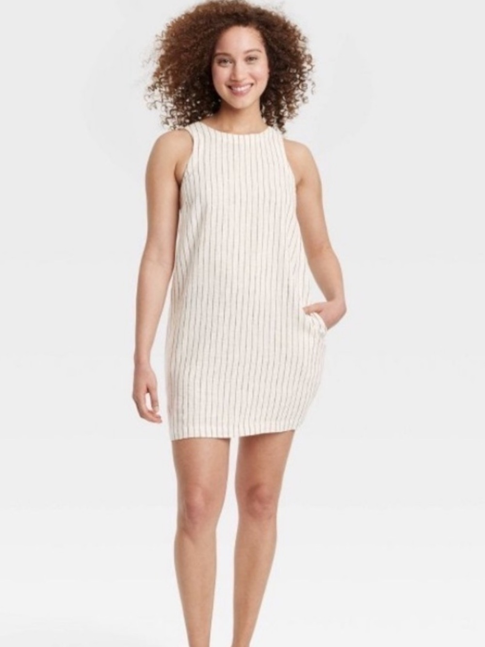 a new day White and Black Vertical Stripe Sleeveless Dress